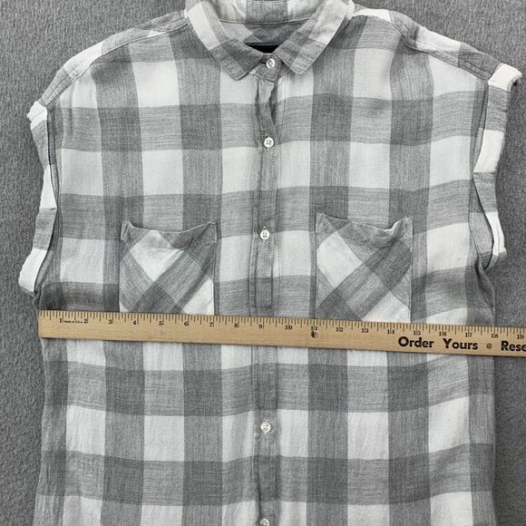 Rails Button Shirt Women XS Sleeveless Gray White Plaid Rayon Flannel Pockets - Picture 6 of 12